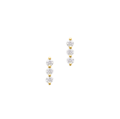 14KT Yellow Gold Three Diamond Stud Earrings